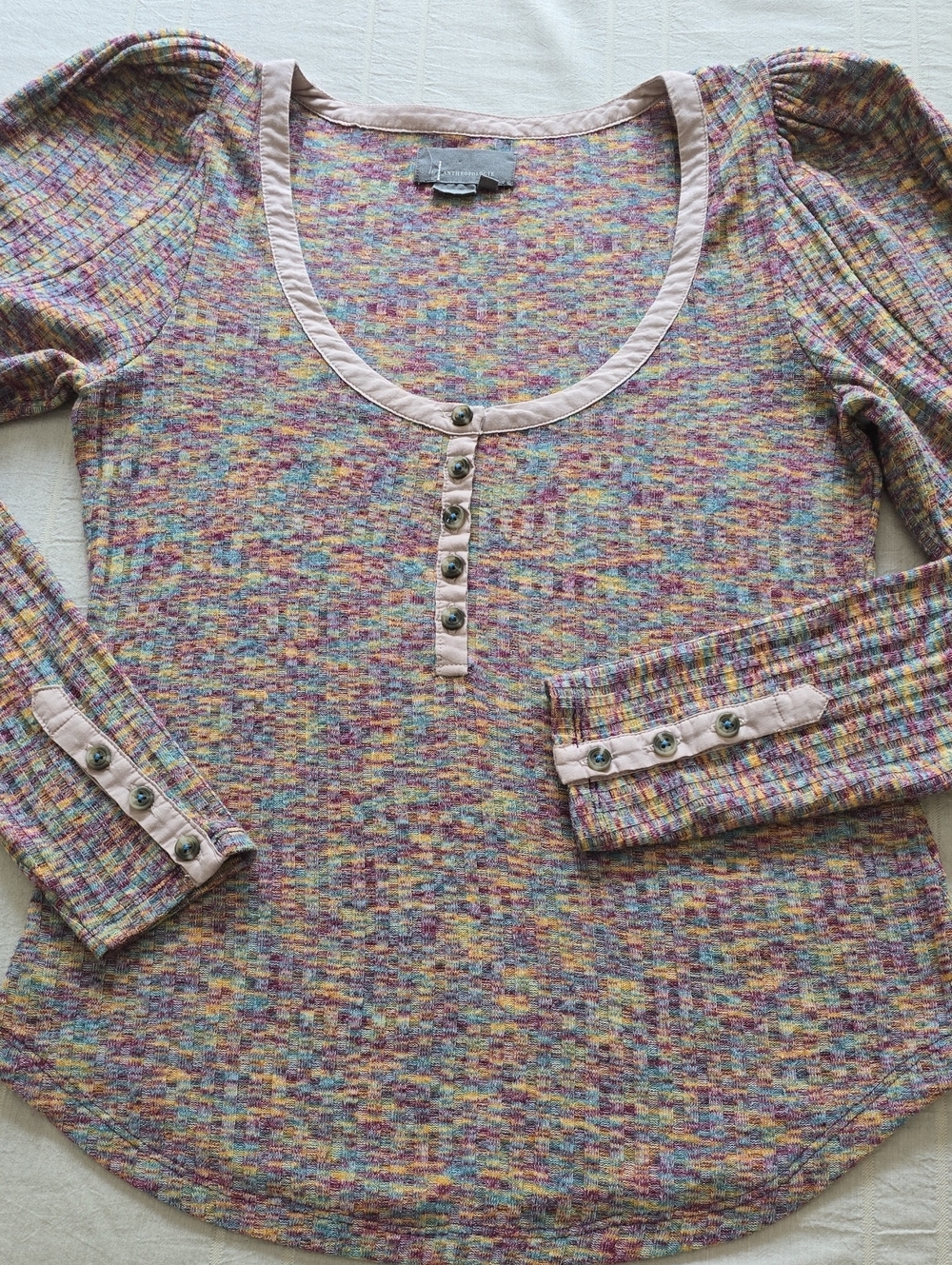 Puff-Sleeved Knit Henley Top by Anthropologie  Women's Size Small - Picture 2 of 11